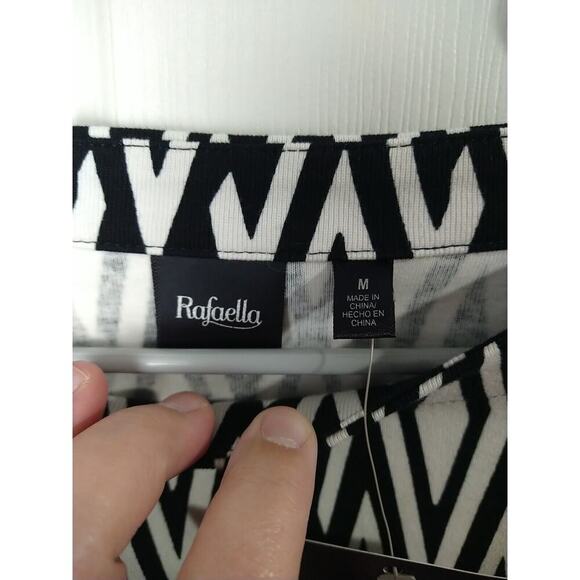 Rafaella Woman M Blouse Long Sleeve Black White Diamond Business Casual Pullover - Picture 3 of 7